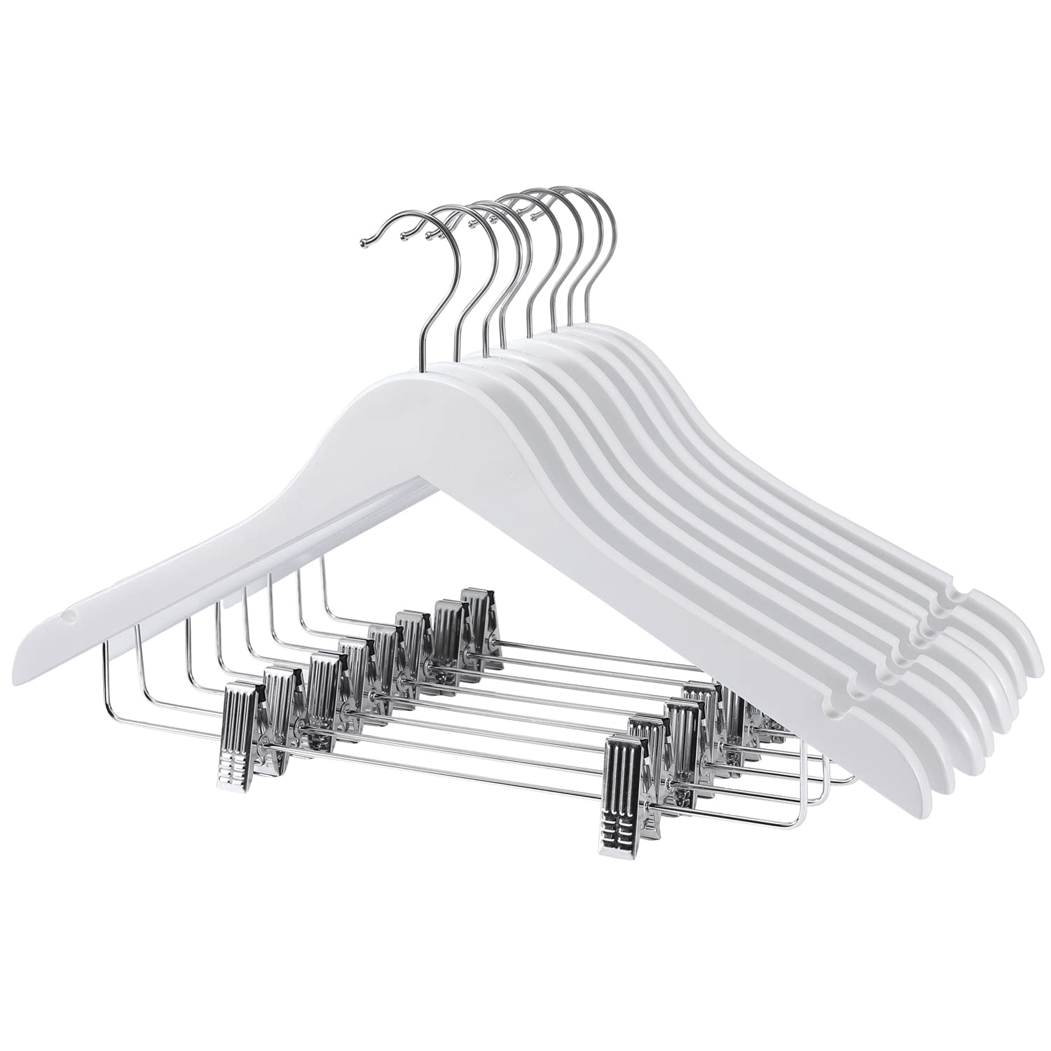 ACSTEP Wooden Hangers 12 Pack Hangers with Clips Premium Wooden Hangers