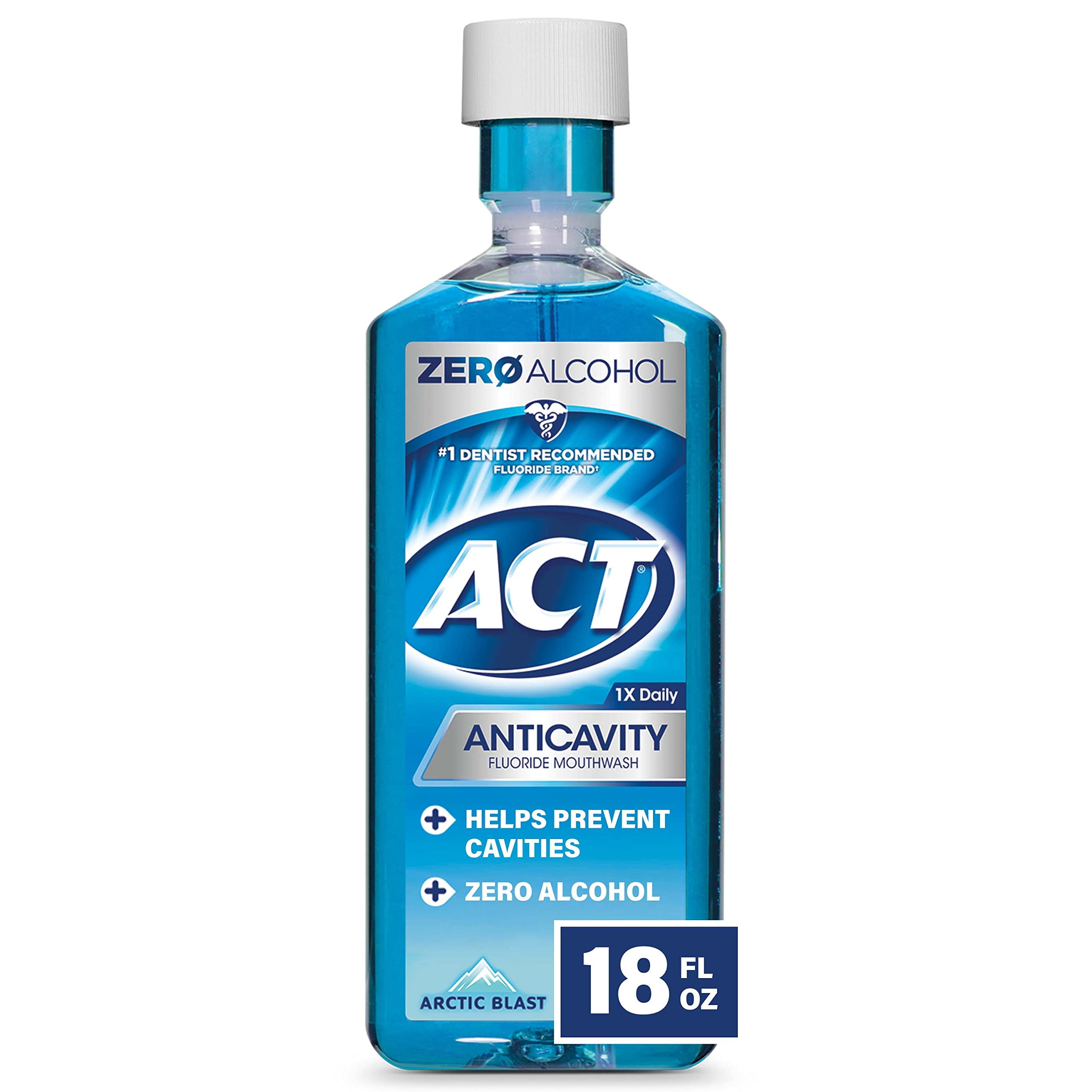 ACT Anticavity Fluoride Mouthwash YPF5With Zero Alcohol, Arctic Blast, 18 fl. oz.