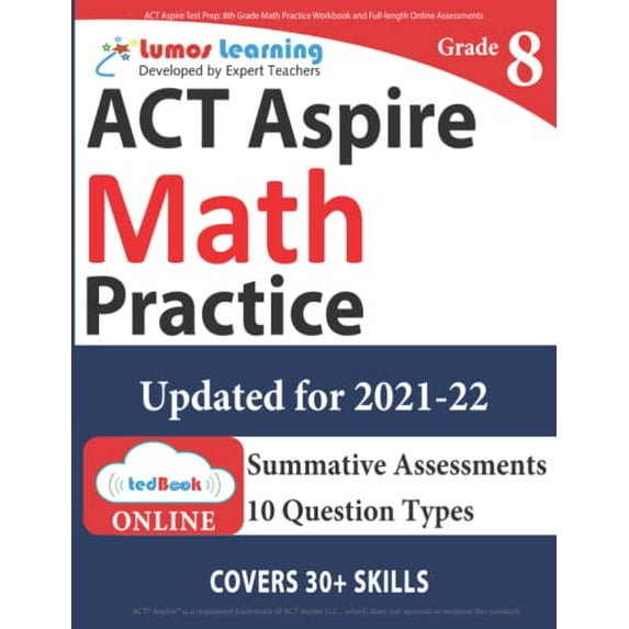 Pre-Owned ACT Aspire Test Prep: 8th Grade Math Practice Workbook and Full-length Online Assessments: ACT Aspire Study Guide (Paperback) 194573017X 9781945730177