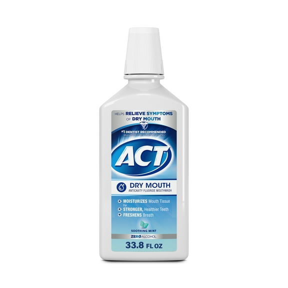 ACT Dry Mouth Anticavity Fluoride Mouthwash, Soothing Mint, 33.8 fl. oz.
