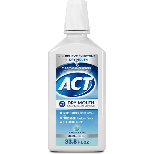 ACT Dry Mouth Anticavity Zero Alcohol Fluoride Mouthwash, Soothing Mint