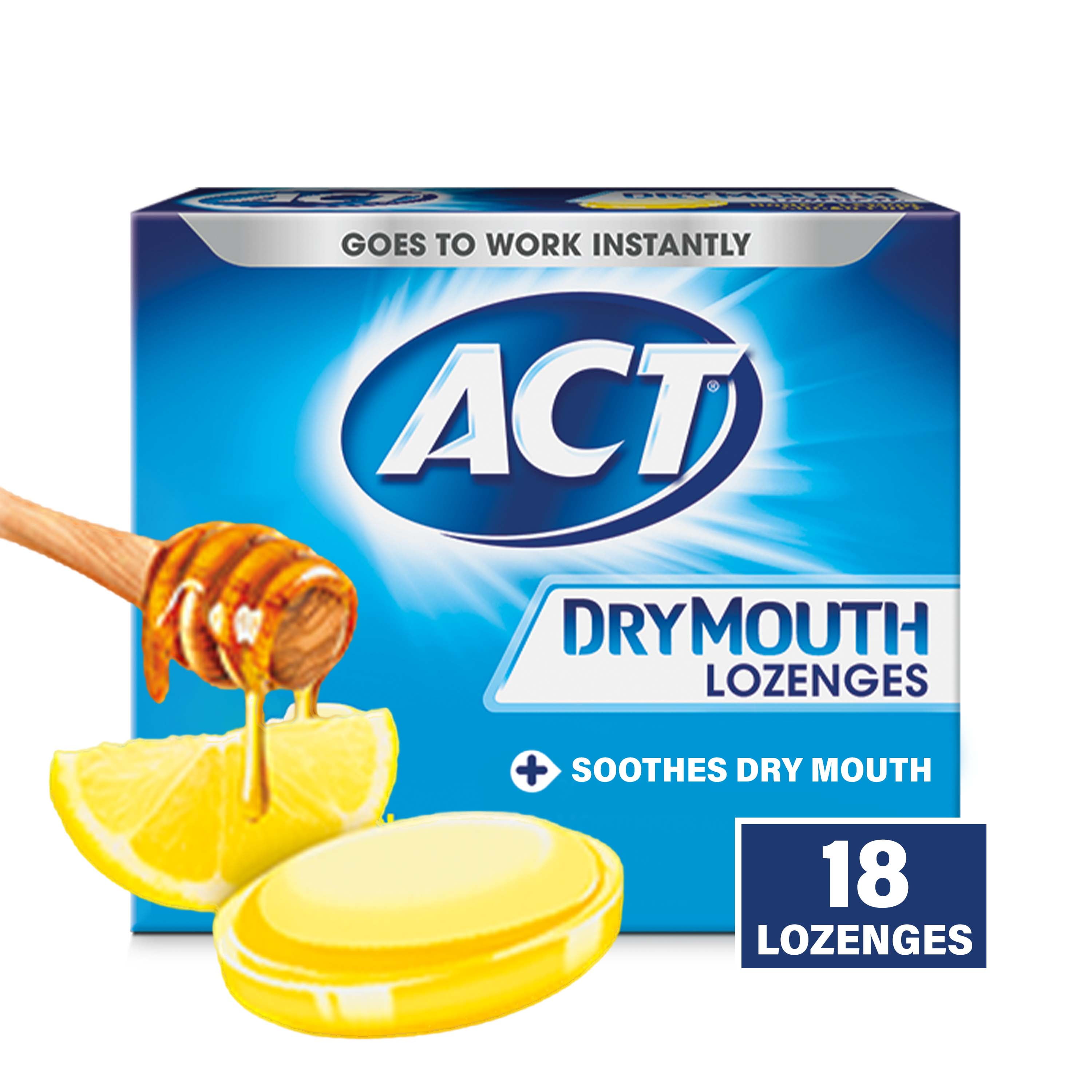 ACT Dry Mouth Lozenges with Xylitol, Sugar Free HoneyLemon, 18