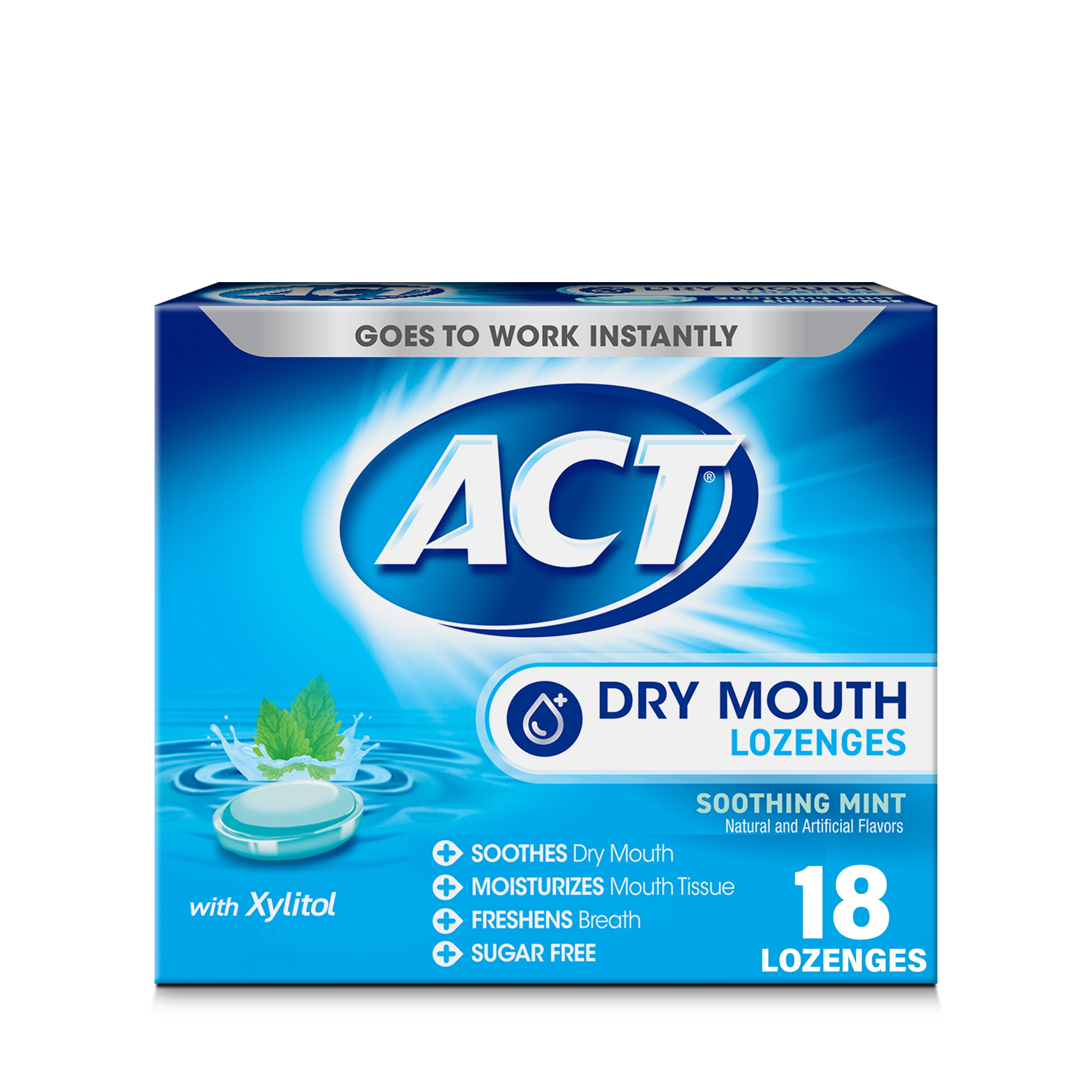 ACT Dry Mouth Moisturizing Lozenges, Soothing Mint, 18 ct. HSA/FSA