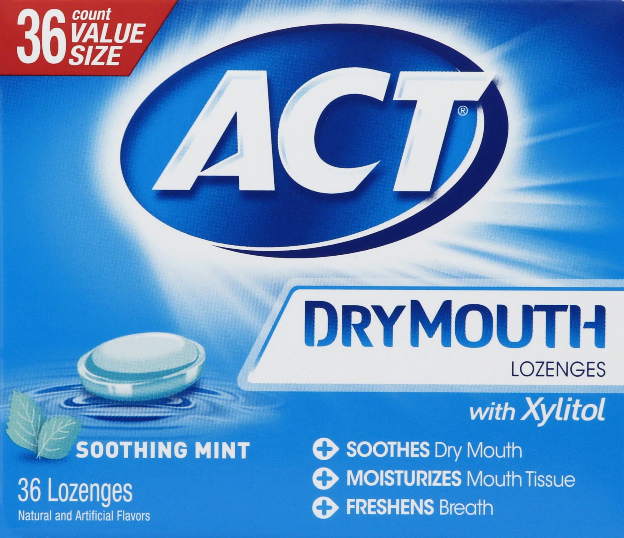ACT Dry Mouth Lozenges with Xylitol, Soothing Mint, 36 Lozenges
