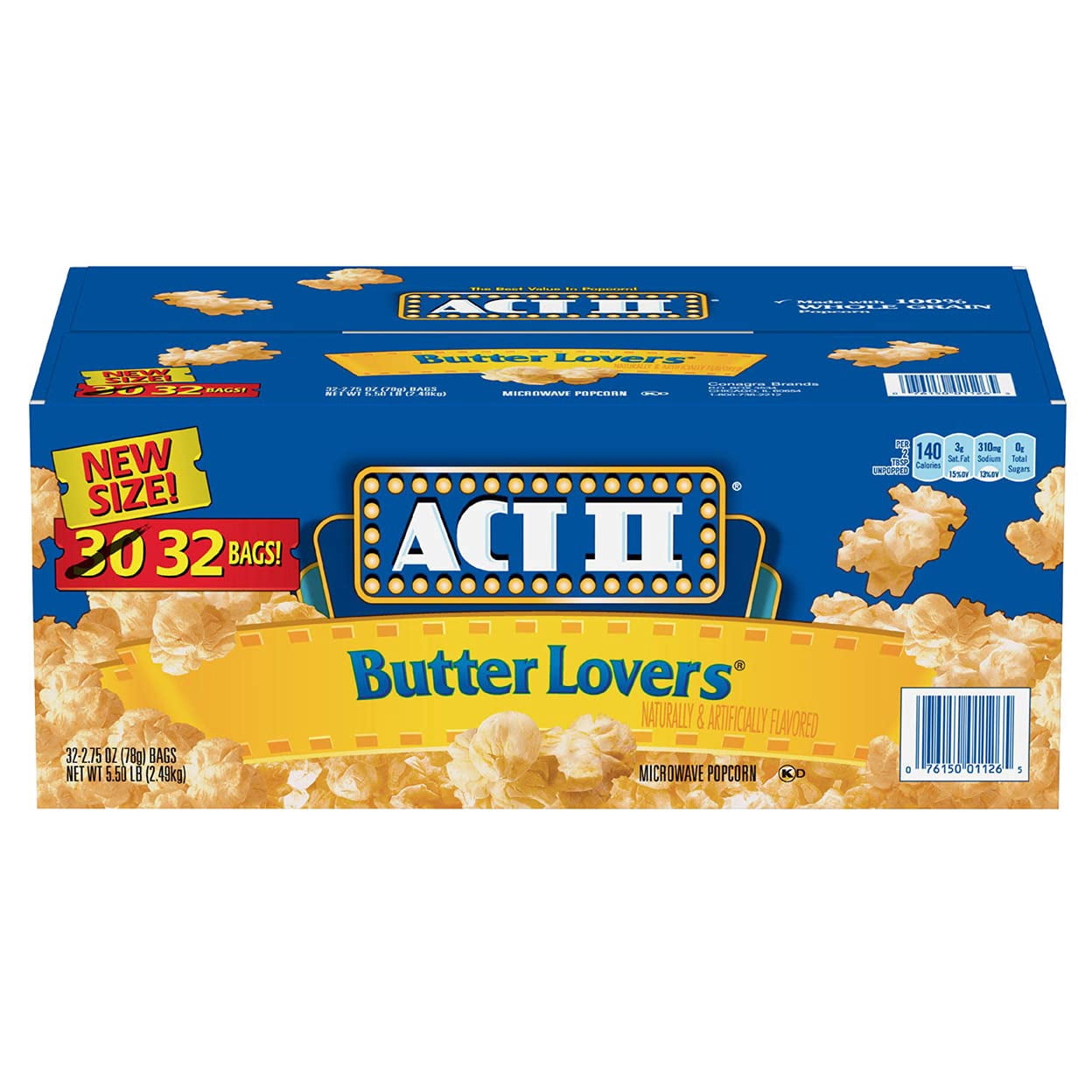 ACT II Butter Lovers Popcorn 5.5LB 100% Whole Grain 32 Bags