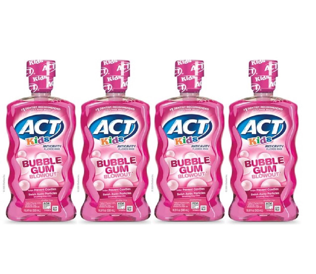 ACT Kids Anticavity Fluoride Mouthwash Bubble Gum Blow Out 16.9 oz, 4-Pack