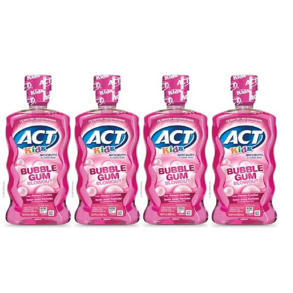 ACT Kids Anticavity Fluoride Mouthwash Bubble Gum Blow Out 16.9 oz, 4-Pack