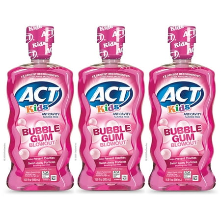 ACT Kids Anticavity Fluoride Rinse, Bubble Gum Blow Out 16.9 oz (Pack of 3)