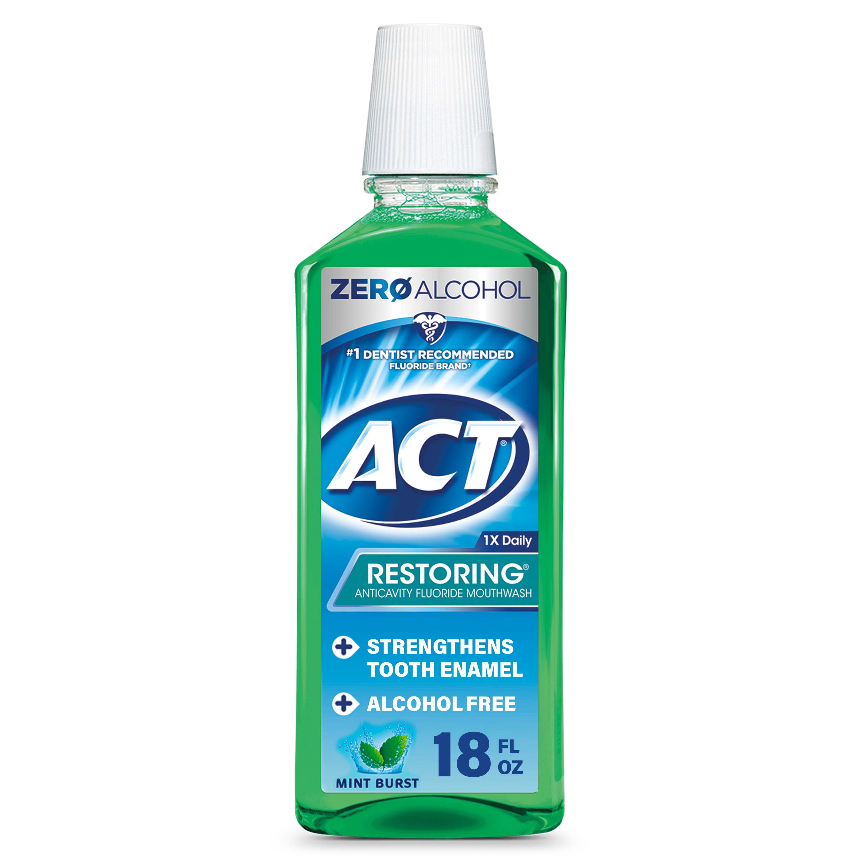 ACT Restoring Anticavity Fluoride Mouthwash With Zero Alcohol, Mint Burst, 18 fl. oz.