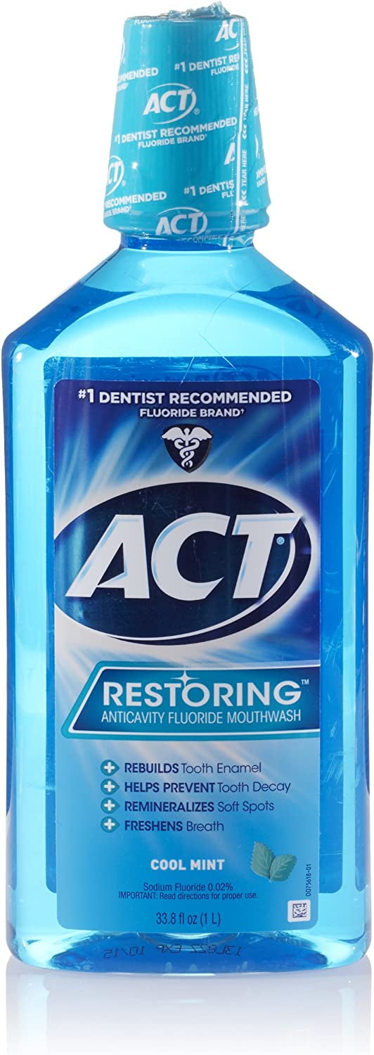 ACT Restoring Fluoride Mouthwash 33.8 fl. oz. Strengthens Tooth Enamel