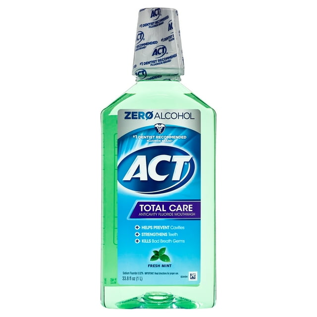 ACT Total Care Anticavity Fluoride Mouthwash, Alcohol Free Mouth Rinse for Adults, Fresh Mint, 33.8 fl oz
