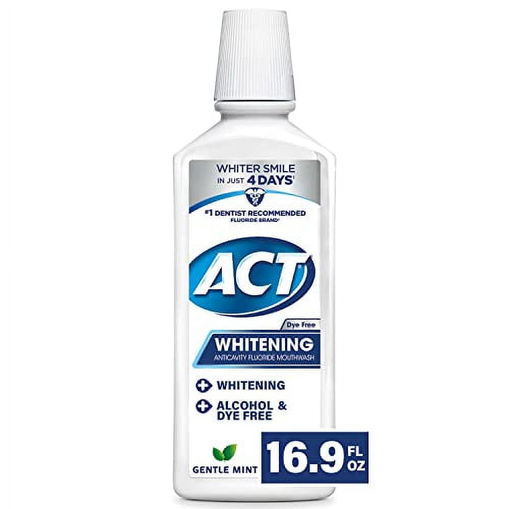 ACT Whitening + Anticavity Fluoride Mouthwash 16.9 fl. oz. with Zero Alcohol, Dye Free, Gentle Mint
