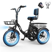 ACTBEST Electric Tricycle for Adults, 18x3.0 Fat Tire 3-Wheel Electric Bike, 350WPeak 1200W Motor 48V 10.4Ah Battery, Folding E-Trike Up to 18Mph Black with Mirror & Phone Bag