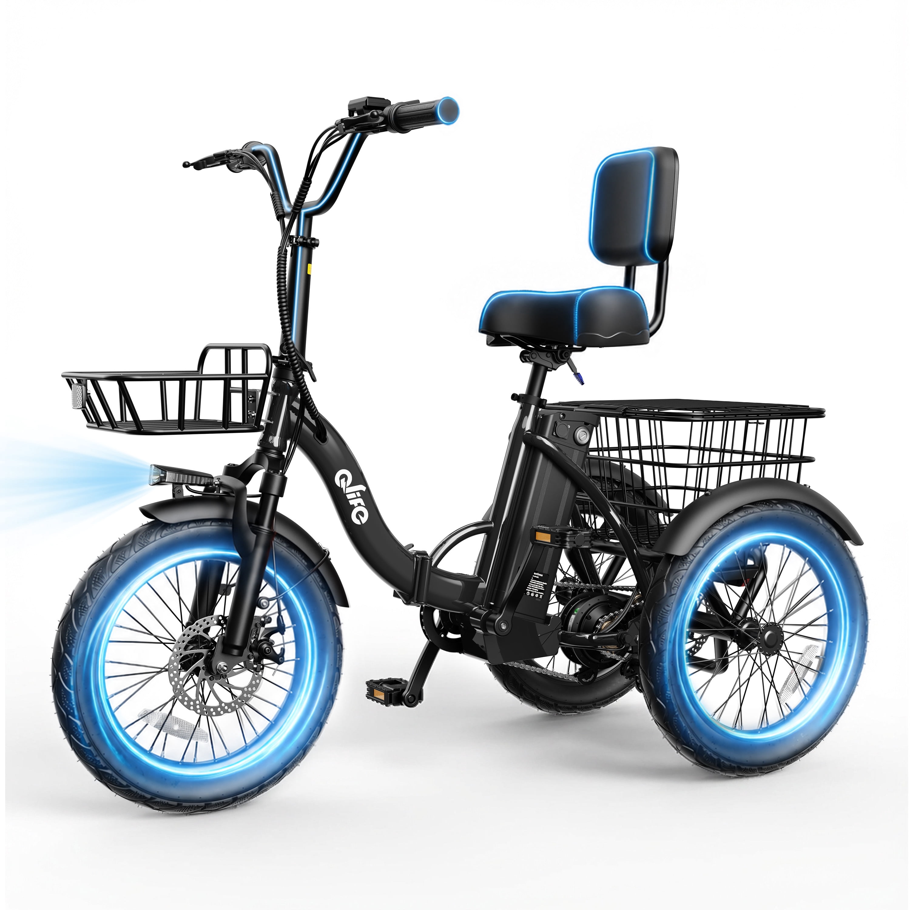 ACTBEST Electric Tricycle for Adults, 18"x3.0" Fat Tire 3-Wheel Electric Bike, 350W(Peak 1200W) Motor 48V 10.4Ah Battery, Folding E-Trike Up to 18Mph (Black)
