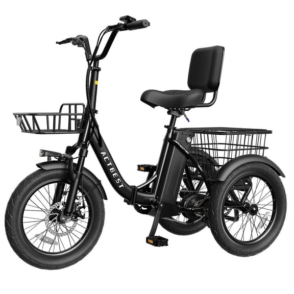 ACTBEST Electric Tricycle for Adults, 18"x3.0" Fat Tire 3-Wheel Electric Bike, 350W(Peak 1200W) Motor 48V 10.4Ah Battery, Folding E-Trike Up to 18Mph (Black)