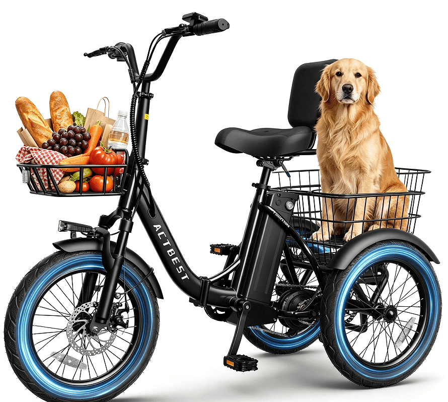 ACTBEST Electric Tricycle for Adults, 18"x3.0" Fat Tire 3-Wheel Electric Bike, 500W Motor 48V 10.4Ah Battery, Folding E-Trike Up to 18Mph (Black)