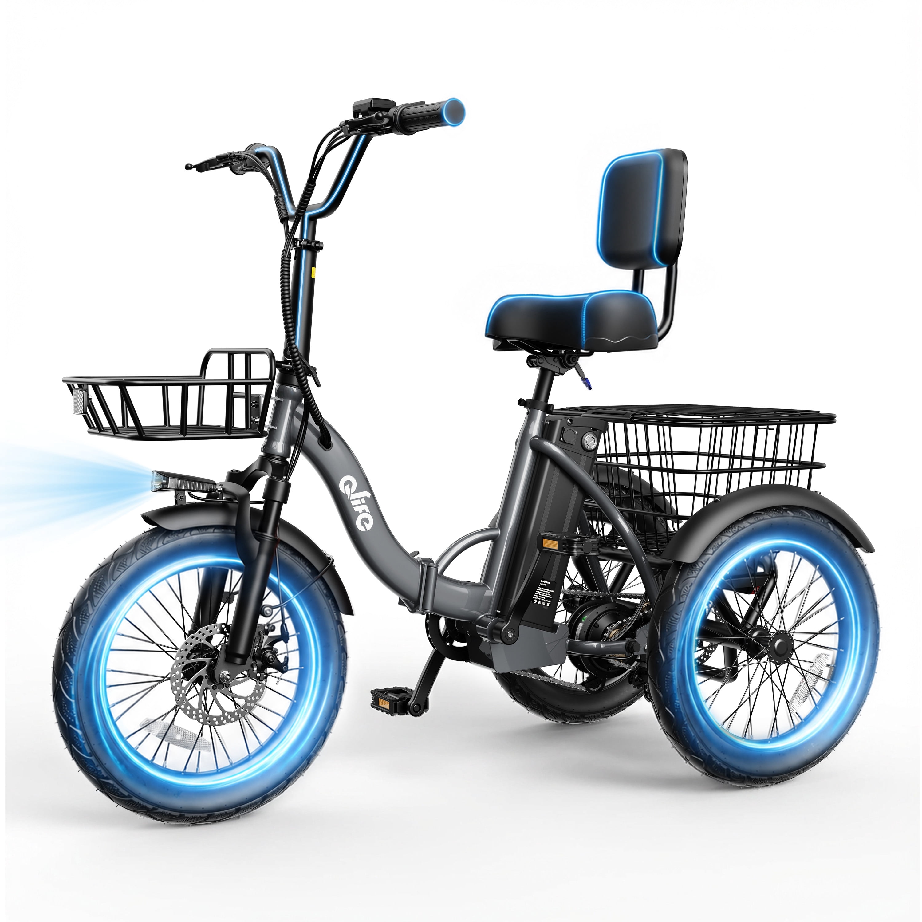 ACTBEST Electric Tricycle for Adults, 18"x3.0" Fat Tire 3-Wheel Electric Bike, 350W(Peak 1200W) Motor 48V 10.4Ah Battery, Folding E-Trike Up to 18Mph (Gray)