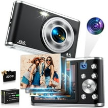 ACTITOP 4K Digital Camera with Autofocus Front and Rear Cameras with 32GB Card 48MP Vlogging Camera for YouTube 16X Digital Zoom Portable Compact Travel Camera,Black