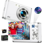 ACTITOP 4K Digital Camera with Autofocus Front and Rear Cameras with 32GB Card 48MP Vlogging Camera for YouTube,White