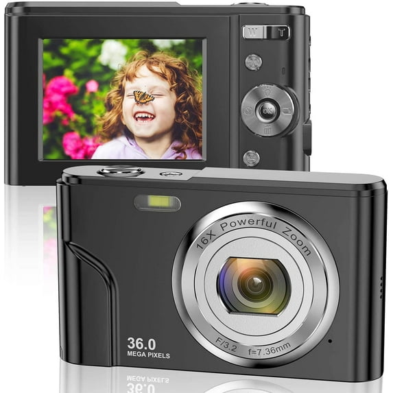 ACTITOP Kids Digital Camera, FHD 1080P 36MP 16X Digital Zoom, Compact Mini Camera (Black)