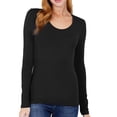 thumbnail image 1 of (ACTIVE BASIC) Long Sleeve T Shirt Sexy Scoop Neck Stretch Cotton Tee (Black/S), 1 of 4