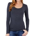 thumbnail image 1 of (ACTIVE BASIC) Long Sleeve T Shirt Sexy Scoop Neck Stretch Cotton Tee (Charcoal/S), 1 of 4