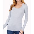 thumbnail image 1 of (ACTIVE BASIC) Long Sleeve T Shirt Sexy Scoop Neck Stretch Cotton Tee (H grey/S), 1 of 4