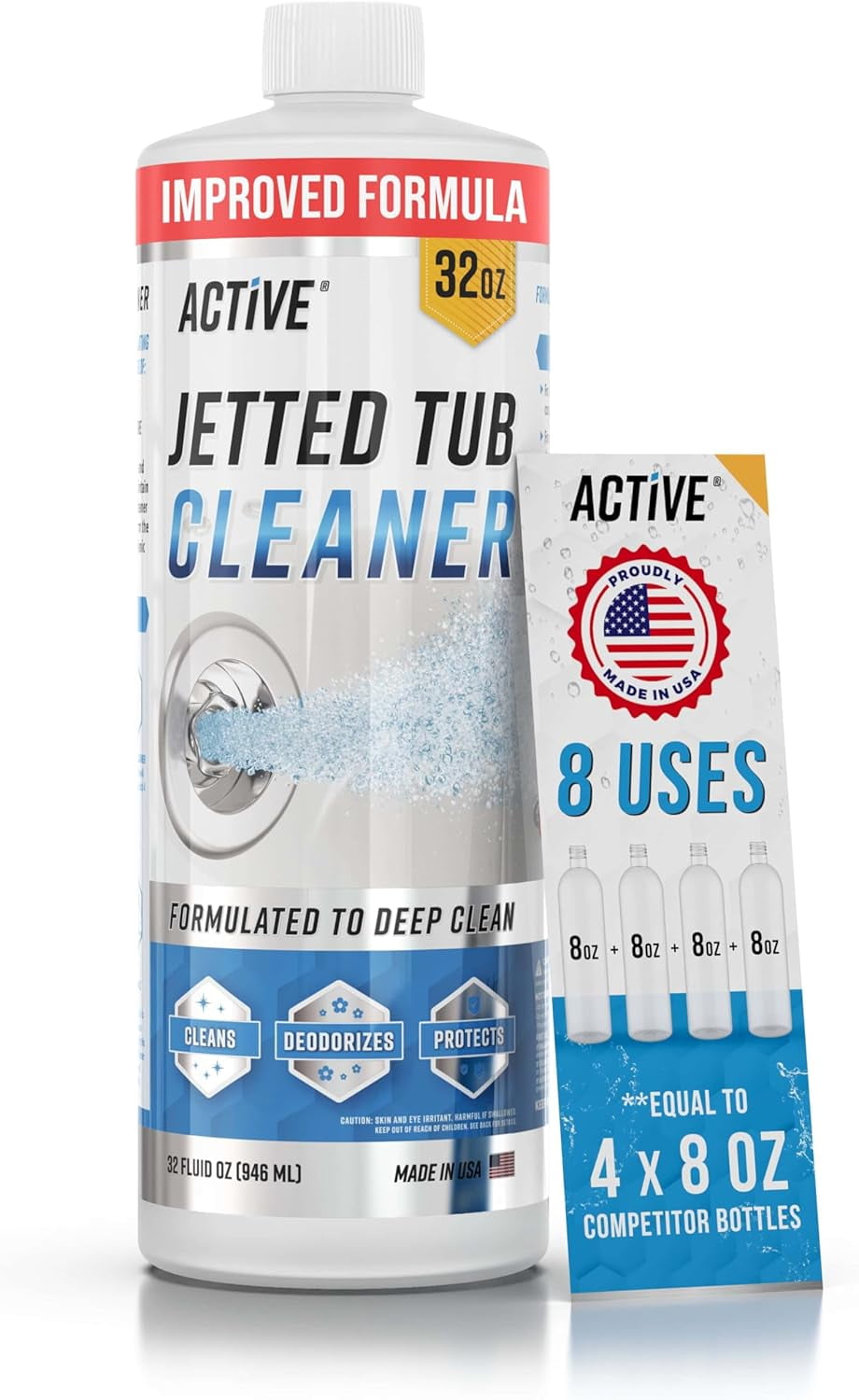 Active Jetted Hot Tub and Spa Cleaner, Compatible with Jacuzzis and Whirlpools, 32 oz, 8 Uses