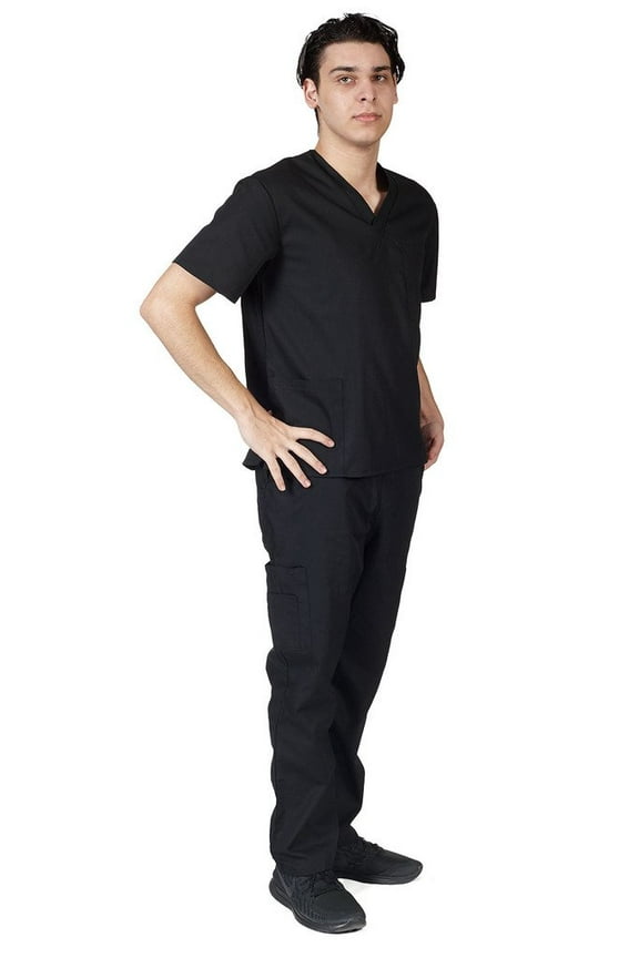 Men Scrub Set Medical Scrub Top and Pants (Black, XX-Small)