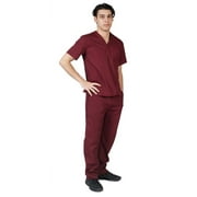 ACTIVE UNIFORMS Men Scrub Set Medical Scrub Top and Pants Burgundy, Medium
