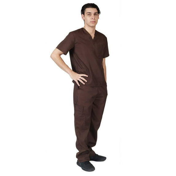 ACTIVE UNIFORMS Men Scrub Set Medical Scrub Top and Pants (Chocolate, Medium)