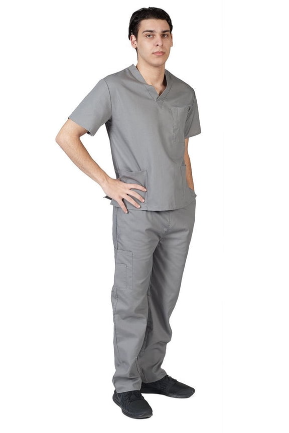 Men Scrub Set Medical Scrub Top and Pants (Gray, Medium)