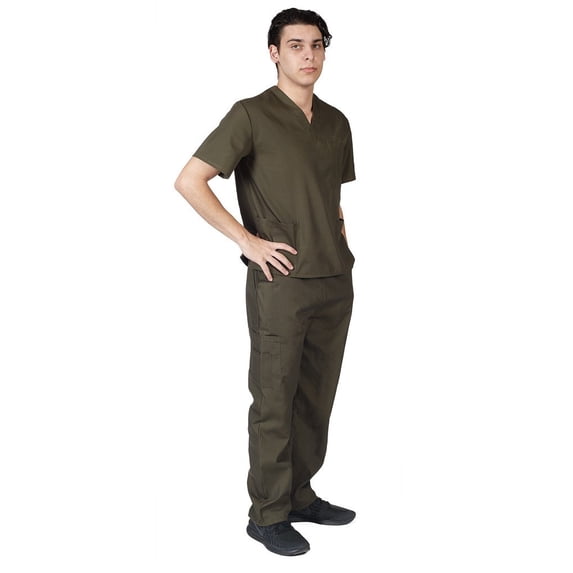 ACTIVE UNIFORMS Men Scrub Set Medical Scrub Top and Pants (Olive, X-Large)