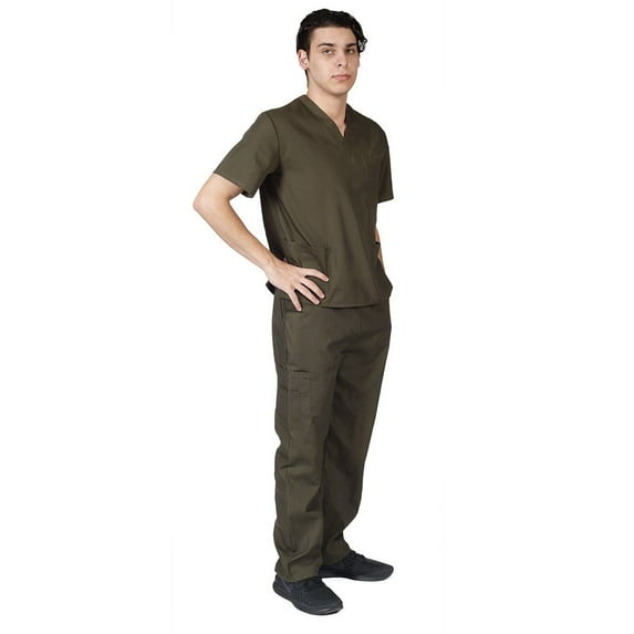 ACTIVE UNIFORMS Men Scrub Set Medical Scrub Top and Pants (Olive, XX-Small)