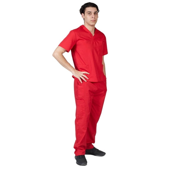ACTIVE UNIFORMS Men Scrub Set Medical Scrub Top and Pants (Red, XX-Small)