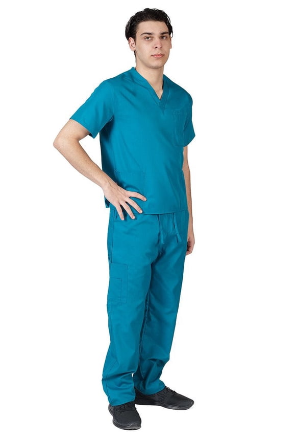 Men Scrub Set Medical Scrub Top and Pants (Teal, X-Large)