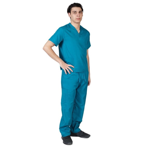 ACTIVE UNIFORMS Men Scrub Set Medical Scrub Top and Pants (Teal, X-Small)