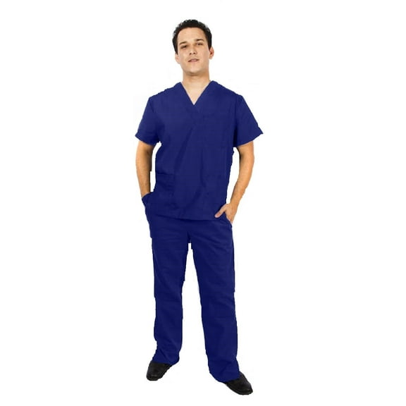 ACTIVE UNIFORMS Men Scrub Set Medical Scrub Top and Pants (True Navy Blue, Large)