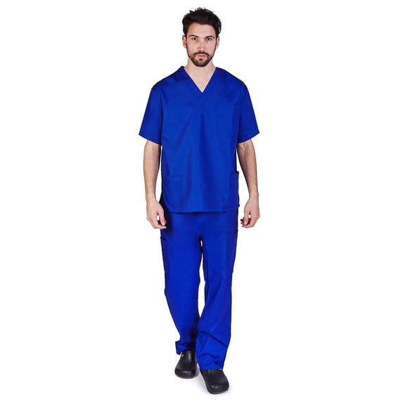 ACTIVE UNIFORMS Men Scrub Set Medical Scrub Top and Pants (True Royal Blue, Large)