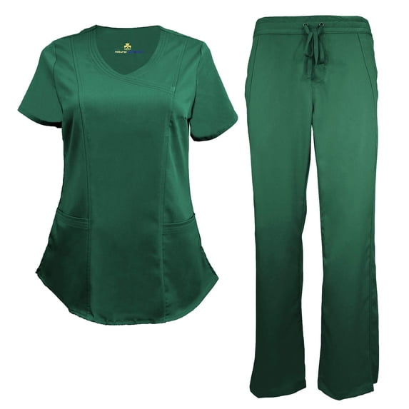 ACTIVE UNIFORMS Stretch Women's Ultra Soft Modern Fit Mock Wrap Scrub Set (Hunter Green, Large)