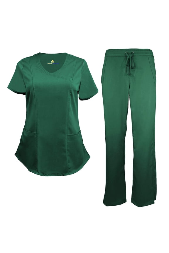 Stretch Women's Ultra Soft Modern Fit Mock Wrap Scrub Set (Hunter Green, Large)