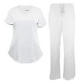 thumbnail image 1 of ACTIVE UNIFORMS Stretch Women's Ultra Soft Modern Fit Mock Wrap Scrub Set (White, Small), 1 of 7
