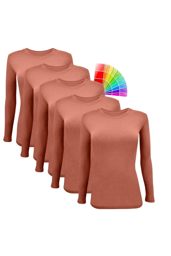 Under Scrub Tee Crew Neck Long Sleeve T-Shirt Underscrubs Tee Pack of 5 (Copper, Large)