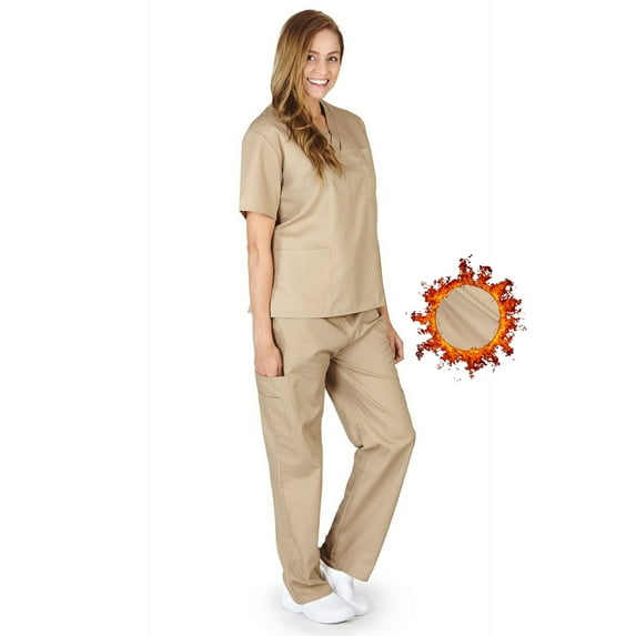 ACTIVE UNIFORMS Unisex Scrub Sets, Scrub Top and Pants. Run Large (Khaki, X-Small)
