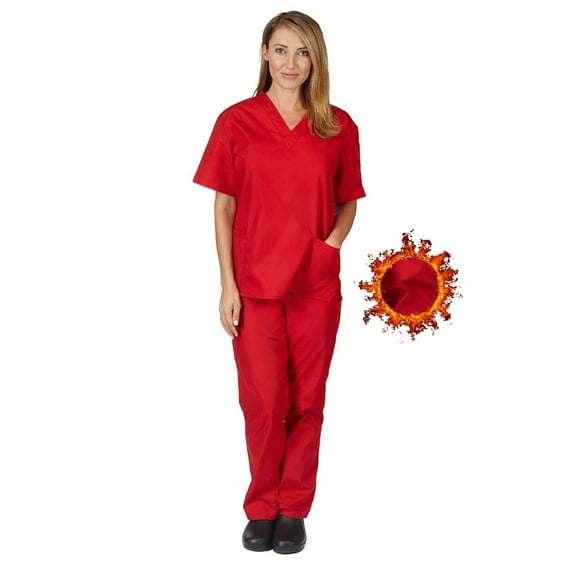 ACTIVE UNIFORMS Unisex Scrub Sets, Scrub Top and Pants. Run Large (Red, X-Small)