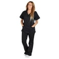 thumbnail image 1 of ACTIVE UNIFORMS Women Mock Wrap/Flare Pant Set Medical Scrub Set (Black, 3X-Large), 1 of 4