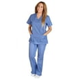 thumbnail image 1 of ACTIVE UNIFORMS Women Mock Wrap/Flare Pant Set Medical Scrub Set (Ceil Blue, XX-Large), 1 of 4