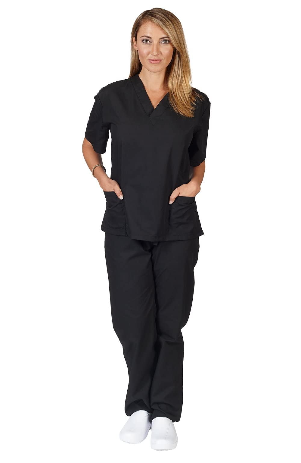 ACTIVE UNIFORMS Women Scrub Set Medical Scrub Top and Pants (Black, 4X-Large)