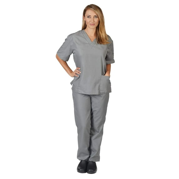 ACTIVE UNIFORMS Women Scrub Set Medical Scrub Top and Pants (Grey, Medium)