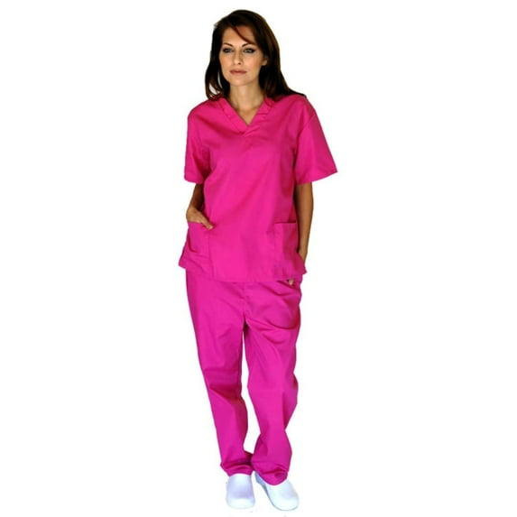 ACTIVE UNIFORMS Women Scrub Set Medical Scrub Top and Pants (Hot Pink, Large)